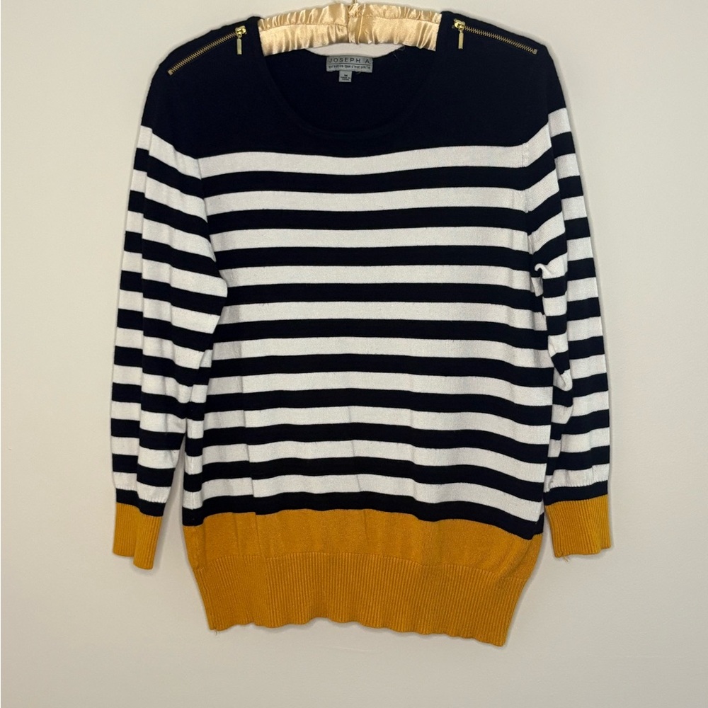 Joseph A Black, White Gold Striped Sweater Womens Medium fall preppy